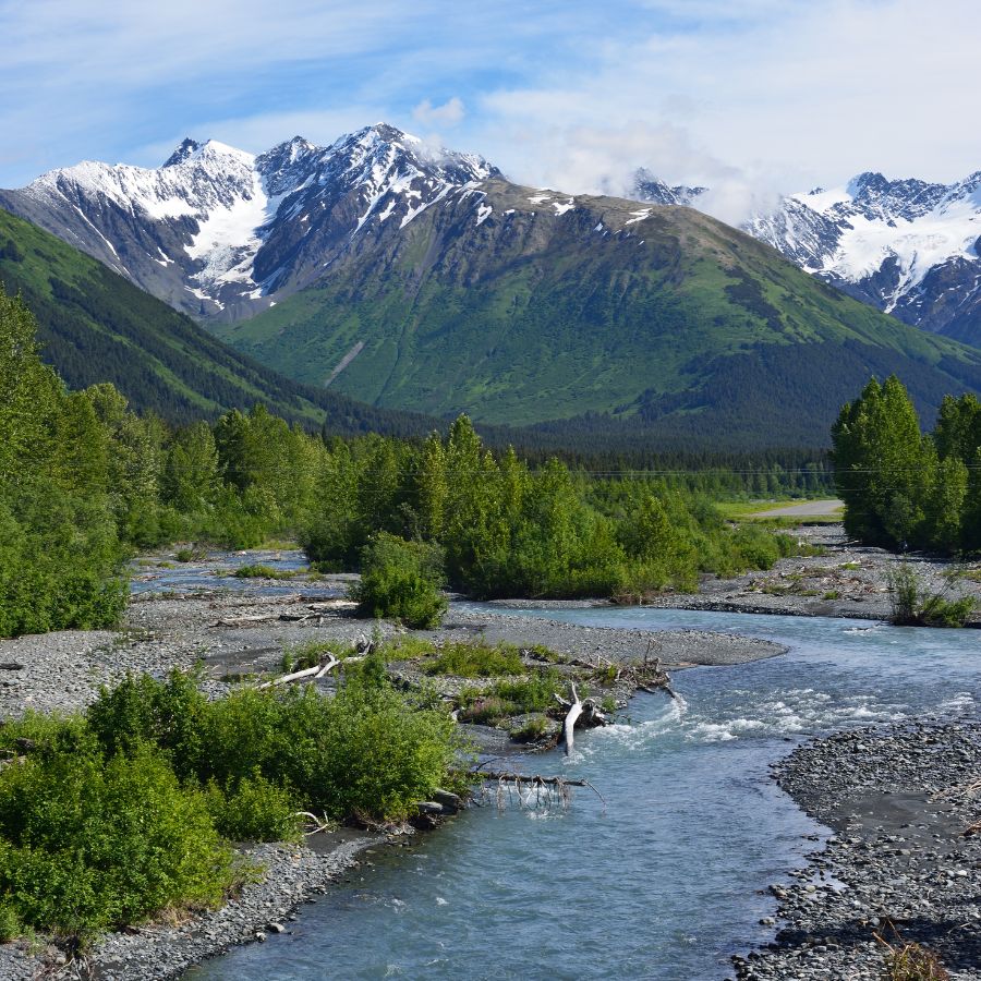 Chugach State Park in Alaska, river and mountains